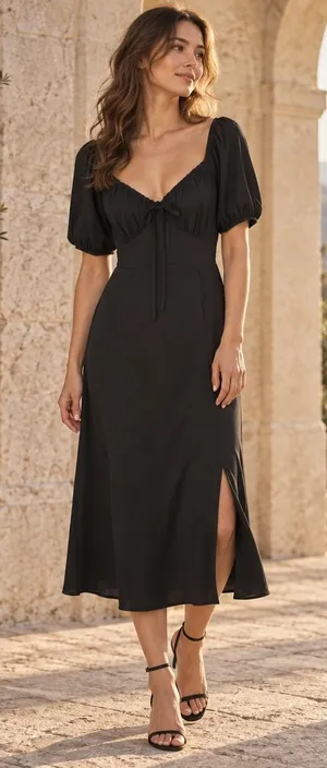 Baltic Born Poppy Satin Midi Dress Women Small Black Puff Sleeve Whimsigoth thumbnail 1