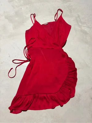 Intimately free people Red Ruffle Wrap Mini slip Dress large thumbnail 2