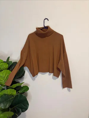 American Eagle Outfitters Cropped Brown Turtleneck Sweatshirt thumbnail 5