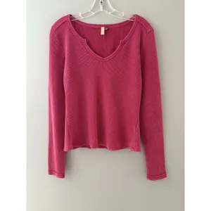 Pilcro Anthropologie Thermal Shirt Size L Pink Waffle Knit V-Neck thumbnail 12