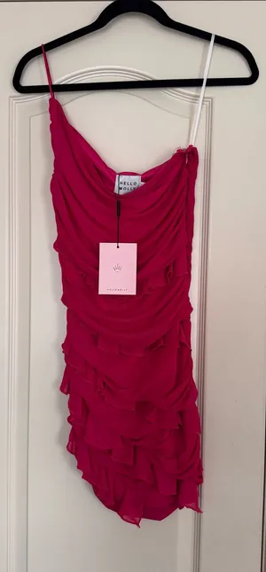 NWT Hello Molly Hot Pink Ruffle Mini Dress thumbnail 1