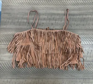 Fringed Crop Top in Dusty Rose - Women’s Summer Tank thumbnail 1
