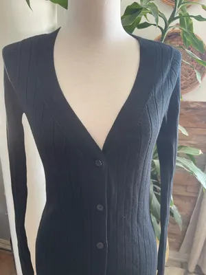 Abercrombie & Fitch Black Long-Sleeve Button Rib Dress thumbnail 2