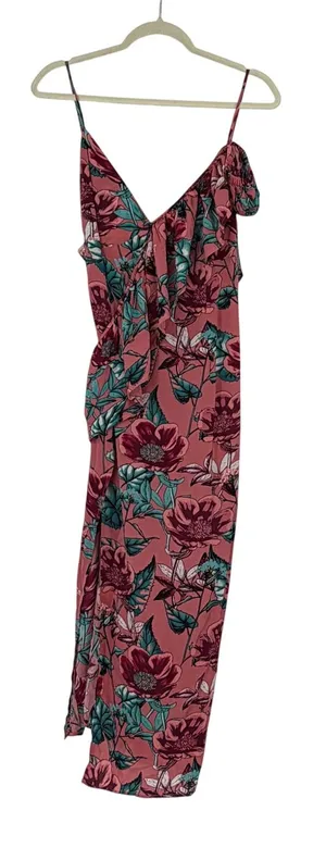 For Love & Lemons Flamenco Maxi Dress M Pink Floral Silk Blend Ruffle thumbnail 1