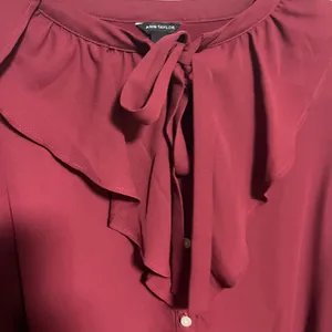 Ann Taylor Maroon Ruffled Bib Collar Blouse thumbnail 3