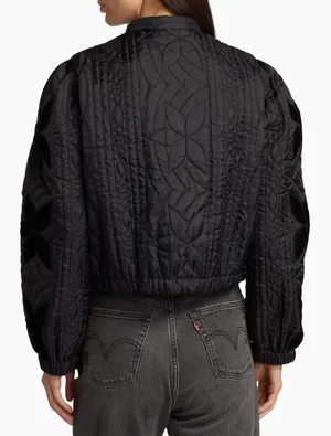 Free People Quinn Quilted Jacket with Velvet Floral Detail in Black thumbnail 4