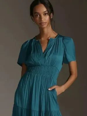 NWT by Anthropologie The Somerset Maxi in Turquoise Lumensilk Edition Dress XL thumbnail 3