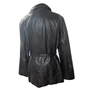 Leather Jacket‎ Belted Zip Front Mid Length Colebrook Black Women L thumbnail 2