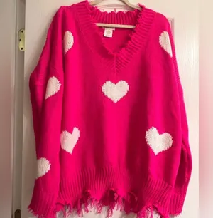 Chic Soul Looking For A Lover Valentines Heart Neon Fuchsia Sweater - size XL/1X thumbnail 1
