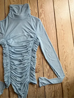Free People Silver Blues Ruched Turtleneck Bodysuit M thumbnail 2