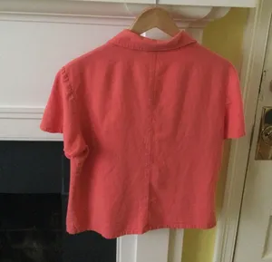 Vintage Studio Ease Linen Blend Button Up Short Sleeve Top Coral Pink - Sz 10 thumbnail 8