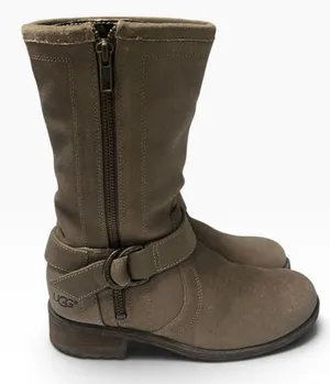 UGG Silva Suede Boots Moto Biker Zip Harness Tan Brown Taupe Women’s Size 6 thumbnail 1
