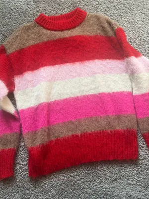 a new day Striped Crewneck Sweater in Red, Pink, Cream & Brown thumbnail 2