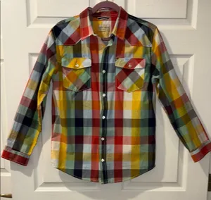 Lucky Brand Multicolor Plaid Button Down western Shirt thumbnail 1