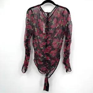 Victoria’s Secret Floral Mesh Ruched Long Sleeve Bodysuit Roses Sheer Gothic XL thumbnail 2