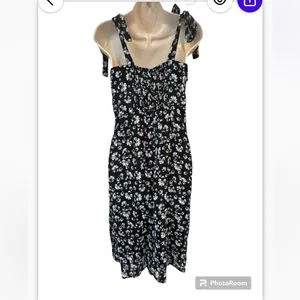 Commense Women’s Medium Navy‎ Blue Floral Sleeveless MIDI Dress Tie Strap NWT thumbnail 2