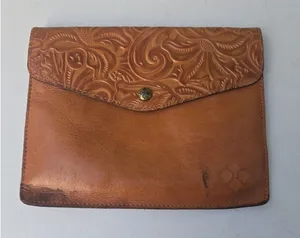 Patricia Nash Embossed Brown Leather Clutch Purse Bag Flap Snap thumbnail 1