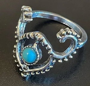 Turquoise stone silver plated horn ring size 6 thumbnail 8