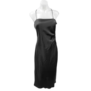 Zara Black Silk Satin Spaghetti Strap Cami Camisole Midi Tank Slip Dress Size M thumbnail 6