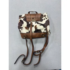 Jen & Co Backpack OS Cow Print Brown Faux Leather Tassel Western Boho Bag thumbnail 3