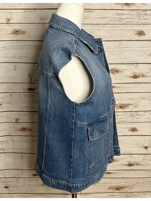 Evereve Luka light-medium wash oversized utility button front denim vest XS thumbnail 5