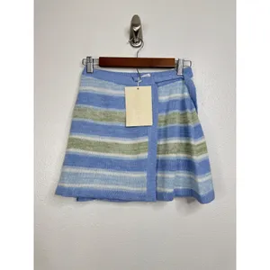 Sabo Skirt Blue Green Striped Knit Wrap Mini Skirt XS‎ NEW thumbnail 3