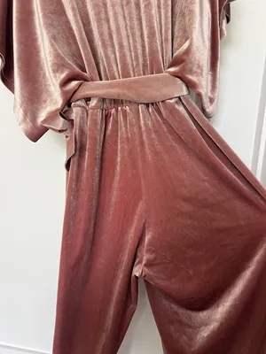 Norma Kamali Rectangle Jog Jumpsuit salmon pink stretch velvet small thumbnail 6