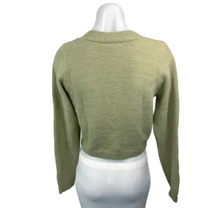 Theo & Spence Olive Green Knit Button Long Sleeve Cropped Cardigan Sweater Top S thumbnail 2