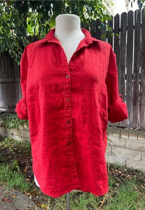 Lauren Ralph Lauren 100% Linen Shirt preppy classic nautical coastal resort XL thumbnail 1