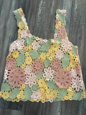 Pastel Crocheted Tank Top Pink Size M thumbnail 4