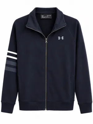 Under Armour Men’s Navy Zip-Up Performance Jacket with Sleeve Stripes thumbnail 1