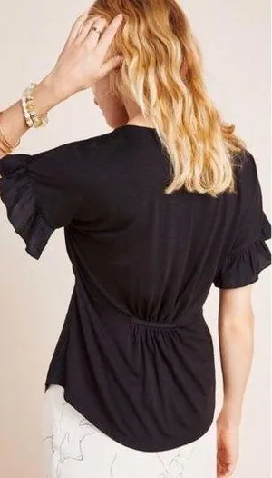 Anthropologie Dolan Left Coast Blouse Peplum Button Front Ruffle Sleeves - S thumbnail 2