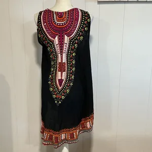 Embroidered Black Sleeveless Tunic with Pink & Red Yoke thumbnail 3