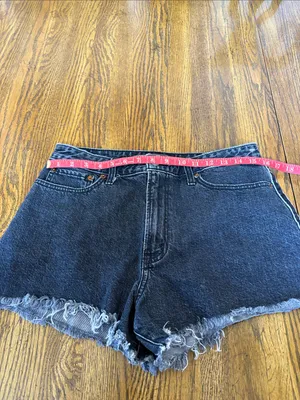 Abercrombie and Fitch High-Rise Black Denim Frayed Hem Women's Shorts thumbnail 6