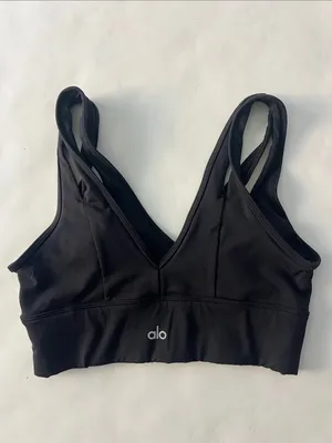 ALO YOGA Black United Long Sports Bra Double V Neck Small thumbnail 4