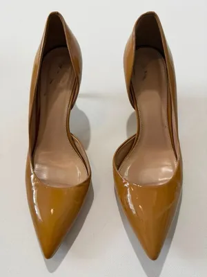J.Crew Women's Patent Leather Pointed Toe D'Orsay Pumps, 3” Heels Tan thumbnail 1