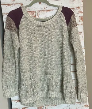 Absolutely Heathered Gray and Plum Sweater thumbnail 1