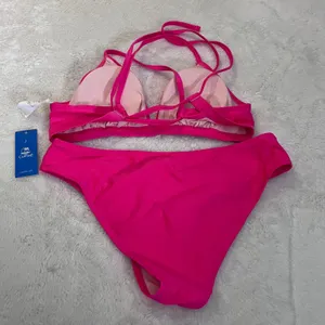 Cupshe Womens Neon Pink Triangle Bikini Set Crisscross Back Size Medium NWT‎ thumbnail 4