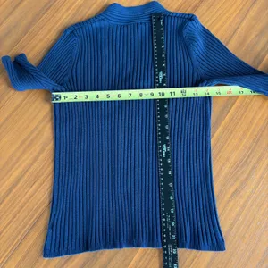 George Ribbed Knit V Neck Top L Dark Blue Short Sleeve Office Chic Fall Capsule thumbnail 4