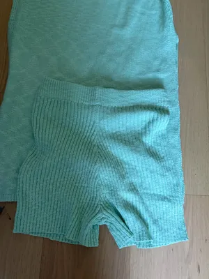 Uaneo 2 Piece Outfit Summer Knit Sweater Set Sleeveless Tunic top and short teal thumbnail 8