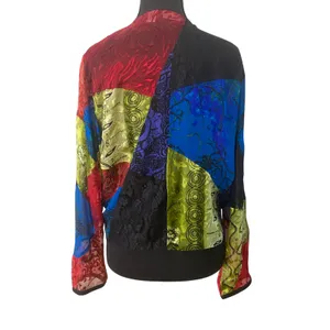 Chico's Y2K Silk Lace Burnout Velvet‎ Patchwork Artsy Boho Art to Wear Tie Front Top Med thumbnail 2