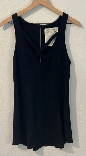 Free People‎ Black Strappy V-Neck Sleeveless Fit & Flare Dress Size S thumbnail 1