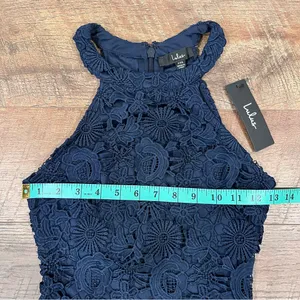NEW Lulus Love Poem Navy Blue Lace Bodycon Halter Dress thumbnail 10