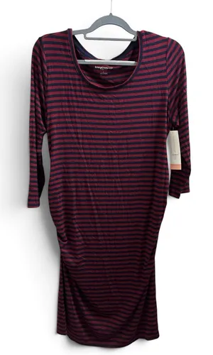 Liz Lange for Target Maternity Berry/Navy Stripe Midi Dress thumbnail 1