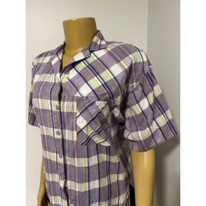 Messages Womens Purple Yellow Plaid Cotton Short Sleeve Button Down Shirt Small thumbnail 2