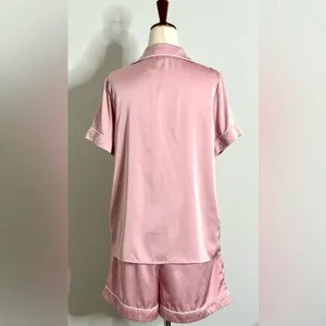 Pink Satin Pajama Set by Kennedy Blue, Button Front Shirt and Shorts size Medium thumbnail 4