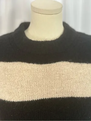 Magaschoni Striped Sweater Black Beige Alpaca Blend Cozy Soft Size M (1271) thumbnail 7