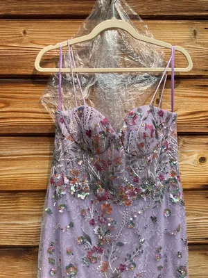 NWOT MAC DUGGAL 69049 Purple Spaghetti Strap Floral Embroidered Trumpet Gown thumbnail 8