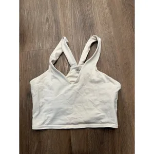 Alo Yoga Womens Asymmetrical Double Strap V-Neck Cropped Tank Top Bone White M thumbnail 3