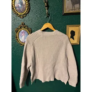 Varley Talbert Ribbed 100% Cotton Mock Neck Tan Sweater, Side Zips, Medium thumbnail 2